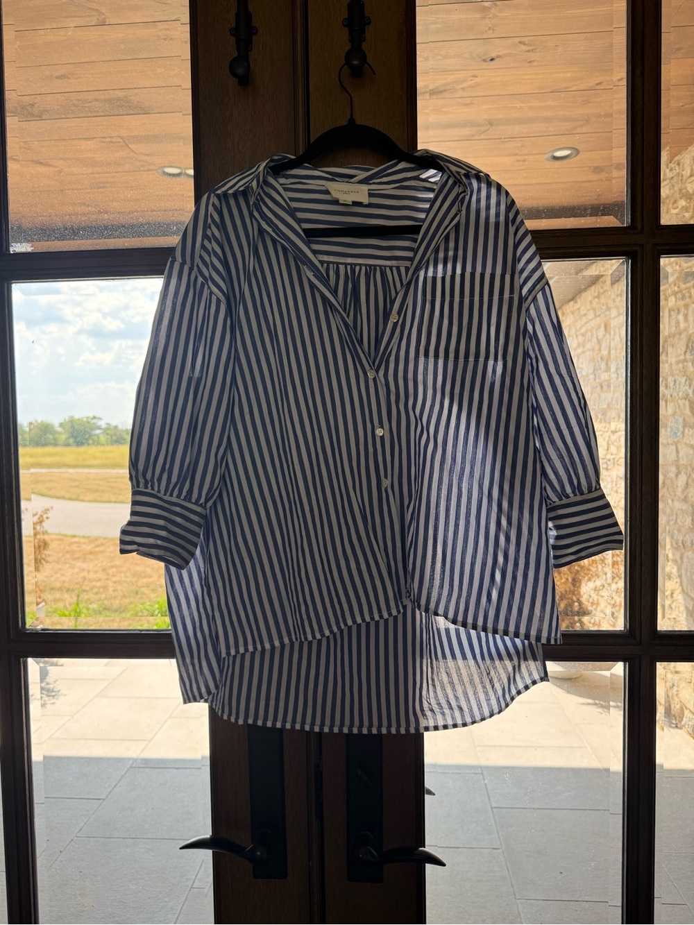 Pomander Place Blue and White Vertical Stripe Button-Down Shirt